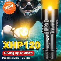 XHP120ไฟฉายดำน้ำมืออาชีพ9,000 LM IPX8ไฟฉายอุปกรณ์ดำน้ำลึกสกูบายาว800เมตรไฟนาฬิกากันน้ำลึกโดยใช้แบตเตอรี่26650