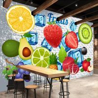 Custom 3D Photo Wallpaper 3D Brick Wall Lemon Strawberry Fruit Shop Restaurant Milk Tea Shop Background Wall Decor Mural Modern