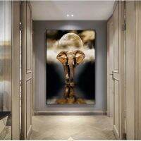 Elegant Gold Elephant ภาพวาดสีน้ำมัน,Retro Wall Art โปสเตอร์สัตว์,ผ้าใบพิมพ์สำหรับห้องนั่งเล่นตกแต่งบ้าน,ไม่มีกรอบรวม