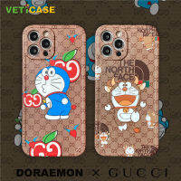 เคสโทรศัพท์ลายการ์ตูนโดราเอมอน Gu-Cci ฝาครอบเลนส์แบบเต็มสำหรับ Apple IPhone 13 12 11 Pro X XS Max XR 8 7 Plus SE2เคสฝาหลังซิลิโคนนิ่มสีน้ำตาลสีน้ำเงินสีขาวสีแดง