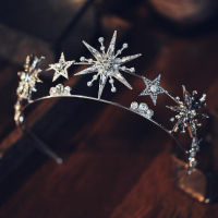 HIMSTORY Vintage European 6-Point Star Wedding Crown Tiaras Rhinestone Hair Jewelry Princess Women Headband Bridal Hair Accessor