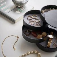 Jewelry Storage Tower Case,4-Layer ABS Round Ring Storage Case Swivel Tower Case Rotatable Small Makeup Tray