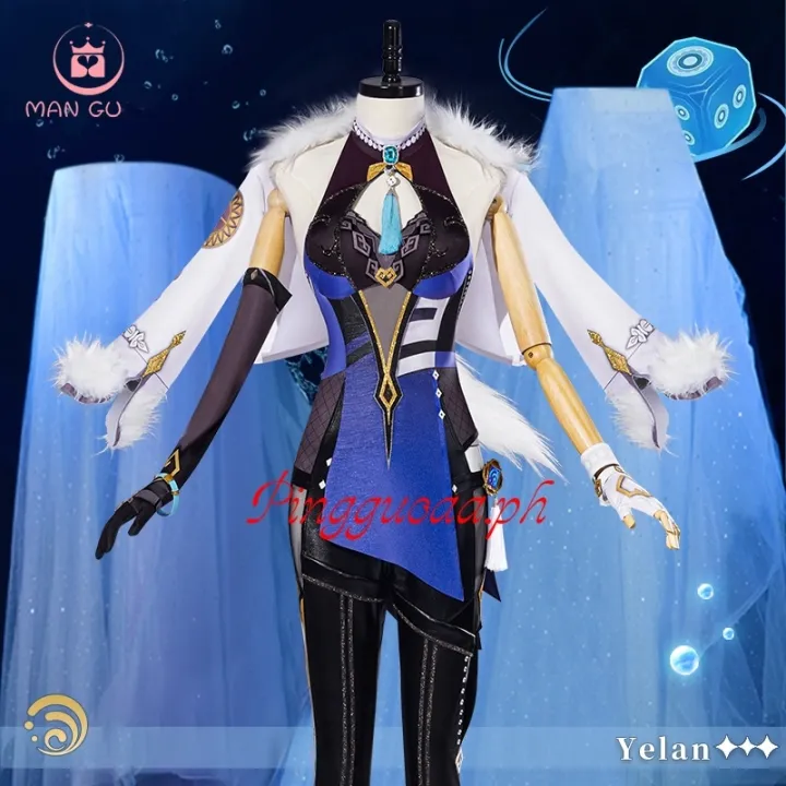 Mangu Game Genshin Impact Yelan Cosplay Costume Uniform Wig Anime