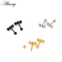 Alisouy 2pcs Fashion Simple Multi Small Balls T bar Stud Earrings For Women Punk Stainless Steel Black Gold Color Ear Stud