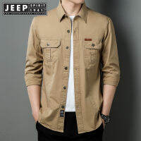 JEEP SPIRIT 1941เสื้อเชิ้ตเสื้อแขนยาวรัดรูปหลวม,ผ้าฝ้ายฟอกสี,เสื้อผ้าทำงานกระเป๋าพับเอนกประสงค์,เสื้อเชิ้ตลำลองธุรกิจ,ย้อนยุคอินเทรนด์