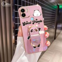 เคสโทรศัพท์กล้องแบบมีรูที่แม่นยำครอบคลุมเต็มรูปแบบสำหรับ Xiaomi Redmi A1 Plus A1+ 2022 Xiaomi POCO C50 คสโทรศัพท์ป้องกันโทรศัพท์ตกชุบโลหะด้วยไฟฟ้าหรูหราพร้อมตัวยึดหมีแพนด้า Bing Dwen