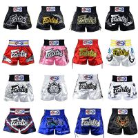 Fairtex Muay กางเกงขาสั้นลายแบบไทย Sanda ผู้ชายต่อสู้กางเกงชกมวยไทยฝึกฝนการต่อสู้ผู้ใหญ่มืออาชีพกางเกงผู้หญิง