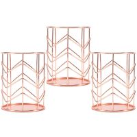 Rose Gold Pen Holder Set of 3,Metal Rose Gold Pencil Holder for Dorm &amp; Office,Desk Organizer Makeup Brush Cup