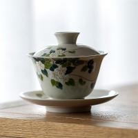 Ceramic Handmade Kung Fu Gaiwan Creative Hand-painted Chrysanthemum Tea Tureen Tea Set Office Tea Bowl with Saucer Drinkware