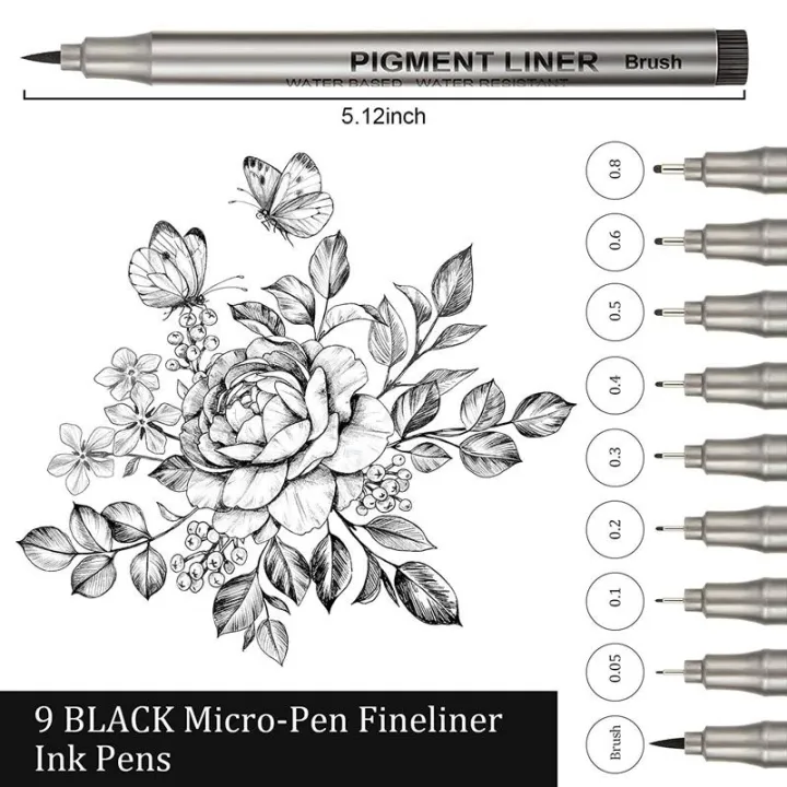9pcs-set-profession-pigment-liner-micron-ink-art-marker-pen-for-sketch-drawing-comics-micron-liner-brush-hook-line-pens-supplies