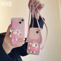 HOCE น่ารักแกะสายรัดข้อมือการ์ดซิลิโคนเคสโทรศัพท์สำหรับ iPhone 14 13 12 11 Pro Max 14Plus X XR XS Max สายคล้องแทบข้อมือ TPU สีทึบฝาครอบ