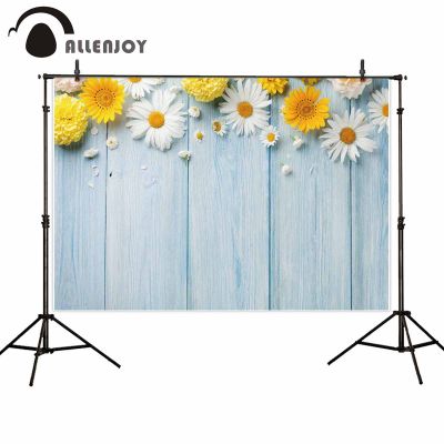 【Worth-Buy】 Allenjoy ถ่ายภาพฉากหลังถ่ายภาพเดซี่ทารกลายดอกไม้ไม้สีฟ้าพื้นหลังรูปภาพผนังสตูดิโอถ่ายภาพ