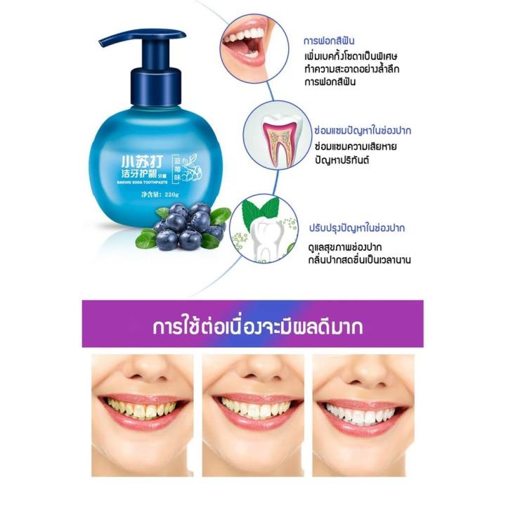 ยาสีฟันฟอกฟันขาวเบกกิ้งโซดา-baking-soda-tooth-ขนาด-220g-สีฟ้า-บลูเบอรี่-blueberry