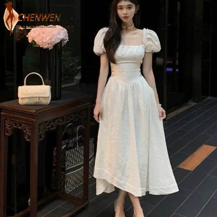 CHENWEN Summer French White Black Women Elegent Party Midi Dress Female ...