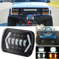 Jeoshimotor 55W 7x6 5X7 กันน้ำ LED ไฟหน้าหลอดไฟสแควร์ไฟหน้าโปรเจคเตอร์ Hi-Lo Beam Halo สำหรับ Jeep Cherokee XJ รถอุปกรณ์เสริม