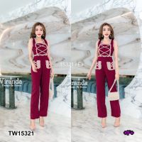 GN15321 **รบกวนสอบถามstockก่อนสั่งซื้อจ้า** Jumpsuit แขนกุดขายาวแต่งผ้าไขว้