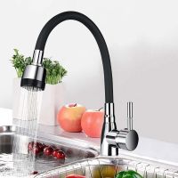 Polished Chrome Black 360Rotating Single Handle Kitchen Basin Faucet Cold and Hot Water Mixer Tap Torneira Deck Mounted