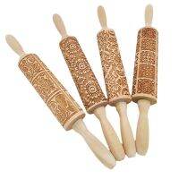 Wooden Christmas Rolling Pins Rock Snowflake Elk Embossing Baking Tool Cookies Biscuit Fondant Cake Patterned Roller Bread  Cake Cookie Accessories