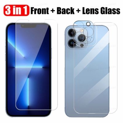 3in1 Tempered Glass For iPhone 13 12 11 Pro Max Mini Full Cover Front Back Lens Screen Protector For iPhone 13Pro 12 14 Max Film