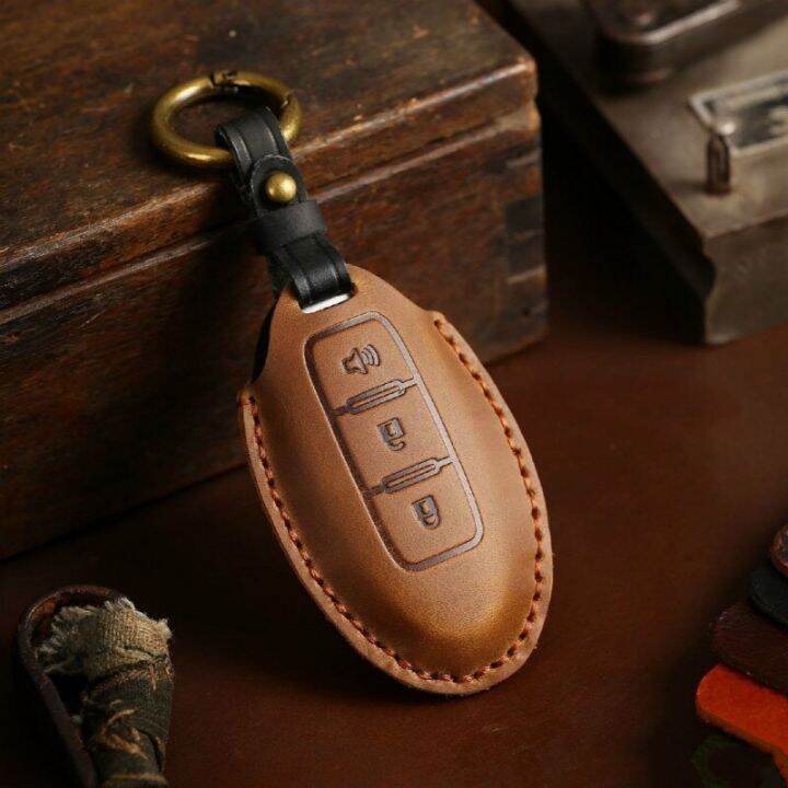 luxury-car-key-case-cover-leather-keychain-holder-accessories-for-nissan-xtrail-qashqai-tiida-teana-sylphy-remote-keyring-shell