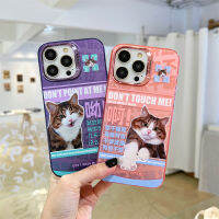 การชุบคุณภาพสูงเคสโทรศัพท์เงินสำหรับ IPhone 11 12 13 14 Pro Max เคสฝาหลังรูปแมวสีม่วงชมพูน่ารักเคสโทรศัพท์แฟชั่น