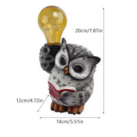 NORTHEUINS Resin Reading Owl Figurines Salor Light LED Lamp Animal Statue Home Garden Courtyard Branches Decoration Acccessories