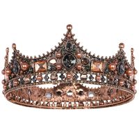 King Crowns for Men - Baroque Vintage Rhinestone Crystal Crown, Mens Full Kings Crown for Theater Prom Party