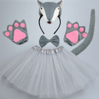 Child Animal Fox Wolf Costume for Birthday Party Headband Tail Tie Skirt Paw Props Baby Shower Cosplay Halloween