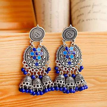 22K Gold Plated Indian Full Ear Earrings With Jhumka Gorgeous Bridal Set c  | eBay