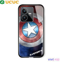 UCUC โทรศัพท์กรณี Vivo V25 Pro 5G Vivo Y22/Y22S Vivo Y35 Vivov25 Pro 5G Vivoy22 Vivoy35โทรศัพท์ Marvel สำหรับชายสำหรับ Man กัปตันอเมริกา Ironman กระจกนิรภัยด้านหลังฝาครอบ