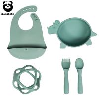 Modabebe 3/4/5 PCS Baby Silicone Bowl Set Food Grade Silicone Bibs Spoon Fork Sets BPA Free Babies Tableware Kids Feeding Set Bowl Fork Spoon Sets