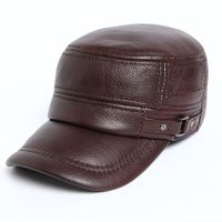 HARPPIHOP Del Cuoio Genuino Piatto Di Picco Berretto Militare Cappelli Hip Hop Degli Uomini Di Cappellini Inverno Caldo