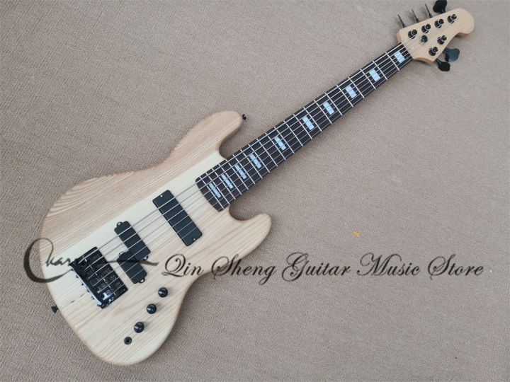 6-strings-matte-natural-bass-guitar-ja-ash-wood-body-rosewood-fingerboard-21-frets-fixed-bridge-black-tuners