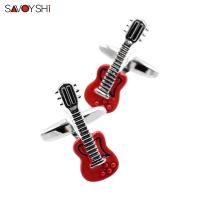 SAVOYSHI Novelty Guitar Cufflinks for Mens High Quality Red Enamel Music Cuff links Party Gift Free engraving