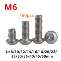 [Haotao Hardware] 50Pcs ISO7380 M6สกรู Hex ซ็อกเก็ตหัวสกรูถ้วย M6x8/10/12/16/18/20/25/30/50มม.A2 70รอบหัว SUS304