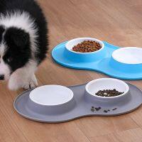 Anti-splash Double Food Bowls For Large Dogs Silicone Dog Bowl Mat Water Drinking Bowl For Cats Anti Slip Dog Dish Accessories