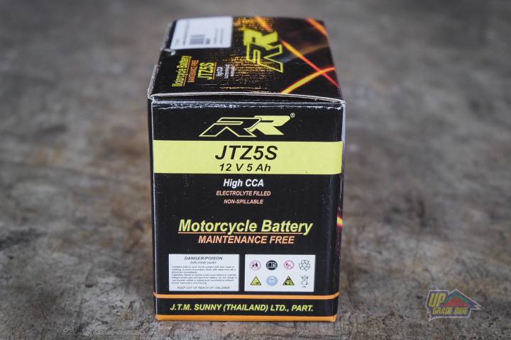 rr-battery-jtz5s-แบตเตอรี่-12v-5ah-สำหรับรถจักรยานยนต์ไม่เกิน-150cc-มีรับประกัน-6-เดือน-ลูกละ-360