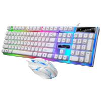 ชุดแป้นพิมพ์และเมาส์เกมเมอร์ Keyboard Gaming RGB แป้นพิมพ์แบบมีสายตามหลักสรีรศาสตร์ + เมาส์คำสั่งผสม104คีย์สำหรับ J20เกมเมอร์พอร์ตคอมพิวเตอร์แบบมินิ