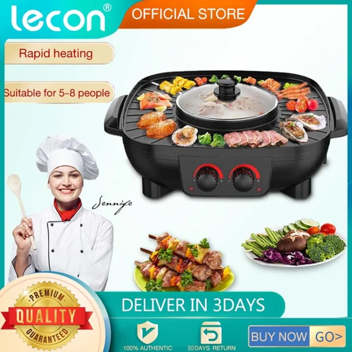 Lecon Electric grill pan 2in1 Multifunctional Electric Hot Pot grill