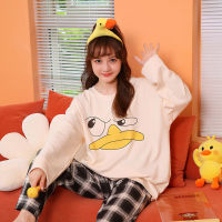 2022 Pajamas For Women Spring And Autumn New Korean Style Small Fresh Round Neck Long Sleeves Trousers Womens Home Service Suit