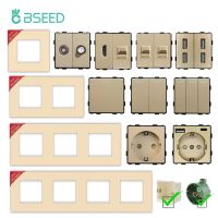 BSEED Matte Plastic Frames TV ST Double USB CAT5 RJ45 Internet Socket Light Switches EU Type-c USB Socket Parts Free Combination Shoes Accessories