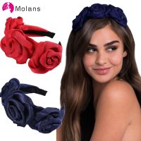 【YF】 MOLANS Triple Rosette Faille Headband New Winter Rose Flower Bow-knot Wide Solid Silk Crown Hair Hoop for Women