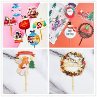 【CW】 【Xmas】Merry Christmas Acrylic Cake Topper Xmas Santas Snowman Christmas Tree Socks Cake Decoration