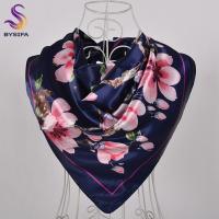 【CW】 BYSIFA Navy Pink Silk Scarf Printed Brand Scarves Shawls blossom Design