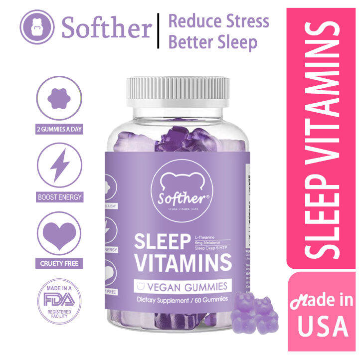 Softher Melatonin Gummies Sleep Vitamins Gummy Sleep Aid 60 Gummies 6mg Melatonin for Fast Sleep