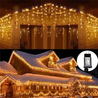 5m 216 LEDs Curtain Icicle Lights Plug in 8 Modes Wavy Outdoor Fairy Icicle Lamp Droop 0.7m Christmas Wedding Home Decoration