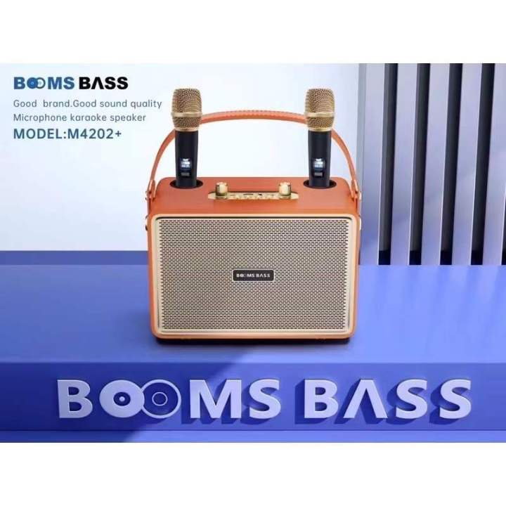 ลำโพงบลูทูธ-booms-bass-รุ่นm4202-เสียงดี-เบสหนัก-คุณภาพเสียงยอดเยี่ยม-แถมฟรีไมค์ลอย-2-ตัว