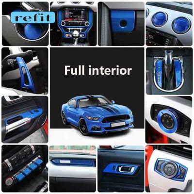 ♀ bule interior car Center console Navigation panel Gear lever panel Shift paddles Decorative patch For Ford Mustang (2015-2019)