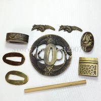 Crane Tsuba Fuchi Kashira Habaki Menuki Seppa Accessory Set Alloy Fittings For Japanese Sword Samurai Katana