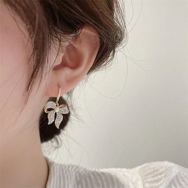 โบว์ต่างหูใหม่ญี่ปุ่นและเกาหลีใต้ที่สวยหรู-rhinestone-ต่างหูหรูหราต่างหูซอกผู้หญิง